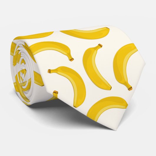 Bananas Tropical Fruit Print, geel en wit Stropdas (Opgerold)