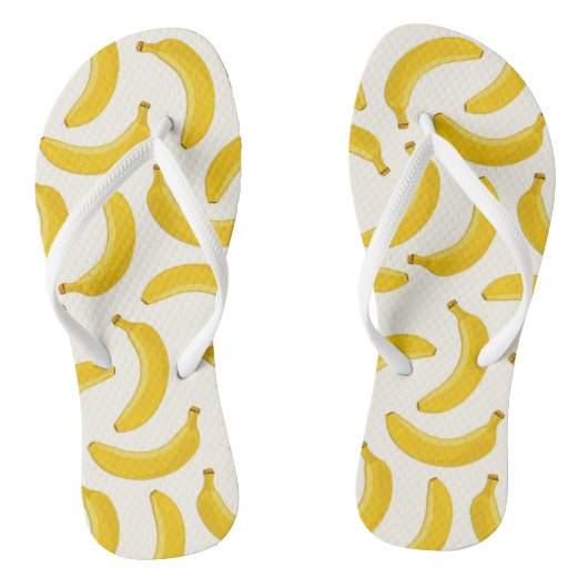 Bananas Tropical Fruit Print, geel en wit Teenslippers (Voetbed)