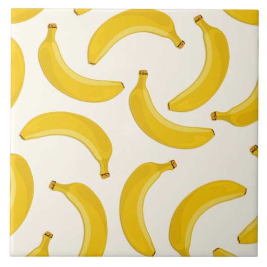 Bananas Tropical Fruit Print, geel en wit Tegeltje (Voorkant)