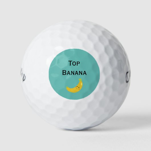 Bananemoji met glimlach en aangepaste tekst golfballen (Voorkant)