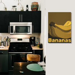 Bananen bij schemering, zwarte keukenmuurdecoratie canvas afdruk