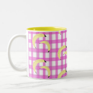 Bananen en Roze Gestreepte Stofpatroon Tweekleurige Koffiemok