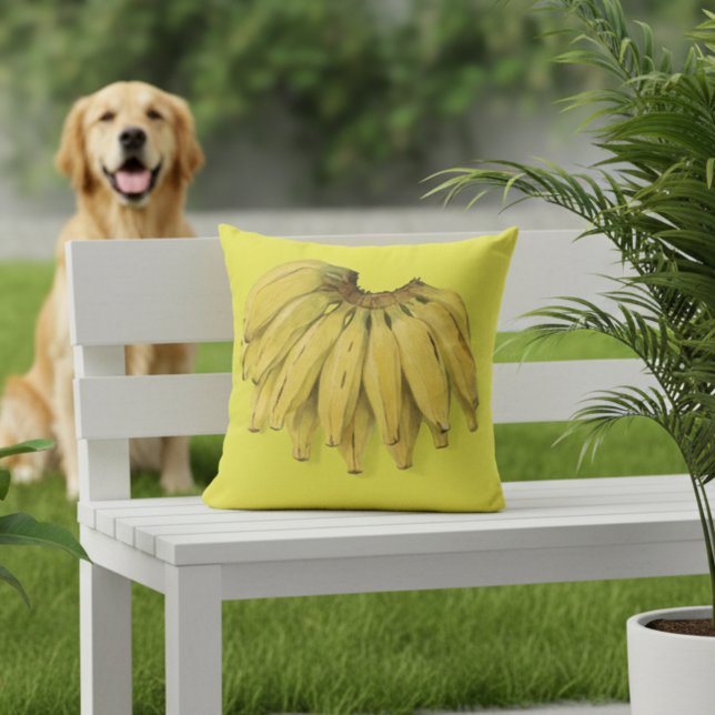 Bananen Gele Buitenkussen 40x40 cm (Yellow outdoor pillow - 16x16 - bananas! )