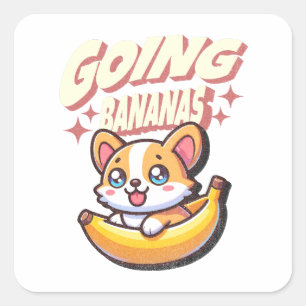 Bananen Grappig Schattigee Corgi Vierkante Sticker