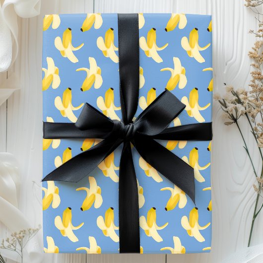 Bananen op blauw fruit patroon cadeaupapier