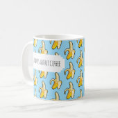 Bananen Over Koffie Lichtblauwe Achtergrond Banane Koffiemok (Voorkant links)