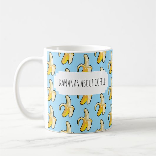 Bananen Over Koffie Lichtblauwe Achtergrond Banane Koffiemok (Links)