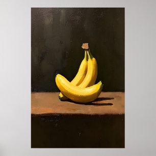 Bananen Stilleven Vintage Olie Schilderij, Donker Poster