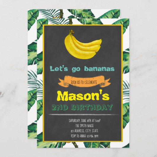 Bananen Verjaardag uitnodiging (Voorkant / Achterkant)