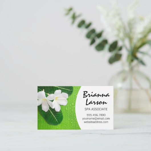 Bananenblad en Witte Bloemen Visitekaartje (Staand voorkant)