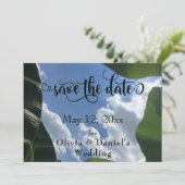 Bananenblad ingelijst Sky Tropical Save the Date (Staand voorkant)
