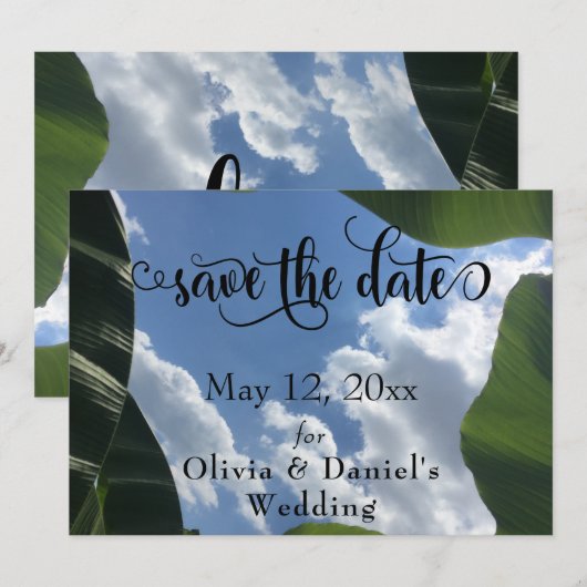 Bananenblad ingelijst Sky Tropical Save the Date (Voorkant / Achterkant)