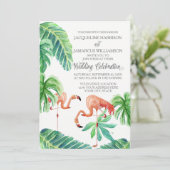 Bananenblad Waterverf Roze Flamingo Beach Art Kaart (Staand voorkant)