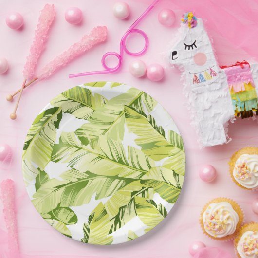 Bananenbladeren 4 papieren bordje (Feest)
