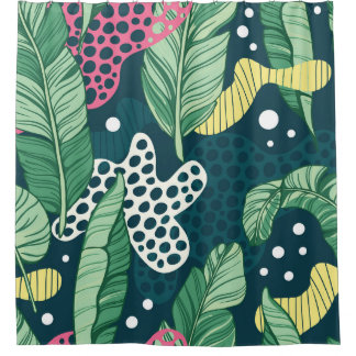 Bananenbladeren abstract, trendy kleuren douchegordijn
