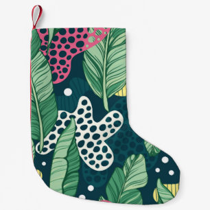 Bananenbladeren abstract, trendy kleuren kleine kerstsok