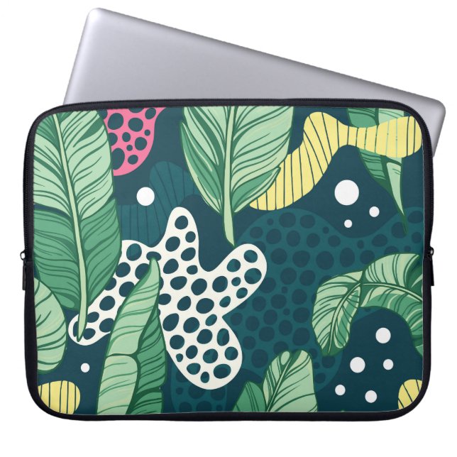 Bananenbladeren abstract, trendy kleuren laptop sleeve (Voorkant)