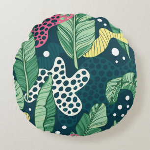 Bananenbladeren abstract, trendy kleuren rond kussen
