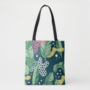 Bananenbladeren abstract, trendy kleuren tote bag