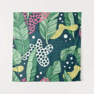 Bananenbladeren abstract, trendy kleuren wandkleed