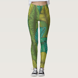 Bananenbladeren: met de hand getekend botanisch  leggings