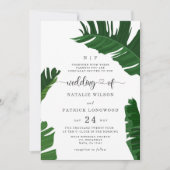 Bananenbladeren monogram tropische bruiloft kaart (Voorkant)