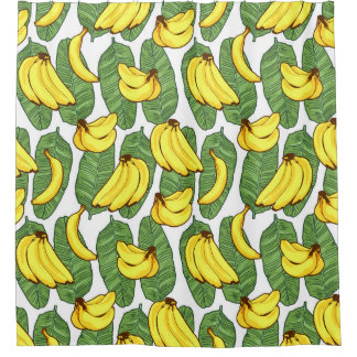 Bananenbladeren: tropisch fruitpatroon douchegordijn