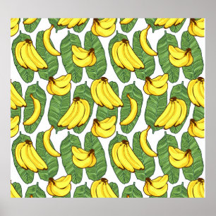 Bananenbladeren: tropisch fruitpatroon poster