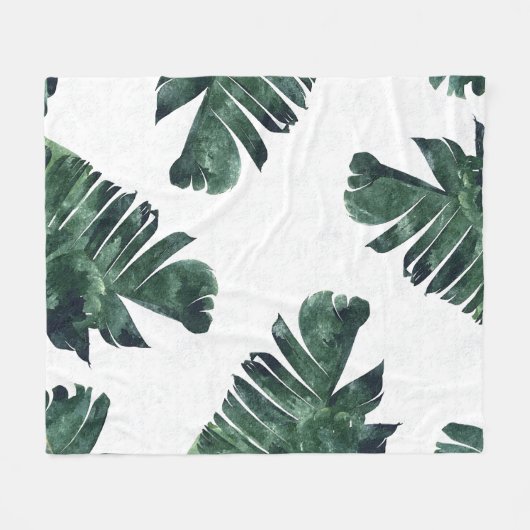 Bananenbladeren Waterverf tropische botanische Fleece Deken (Voorkant (Horizontaal))