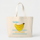 Bananenbos, strepen, jouw naam, winkelen grote tote bag (Voorkant)