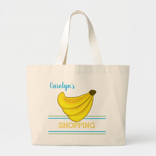 Bananenbos, strepen, jouw naam, winkelen grote tote bag (Voorkant)