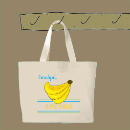 Bananenbos, strepen, jouw naam, winkelen grote tote bag