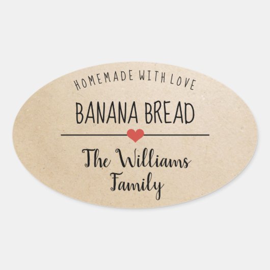 bananenbrood homemade met de liefdesnaam Kraft Ovale Sticker (Voorkant)
