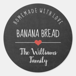 bananenbrood - homemade met een liefdeskarton ronde sticker