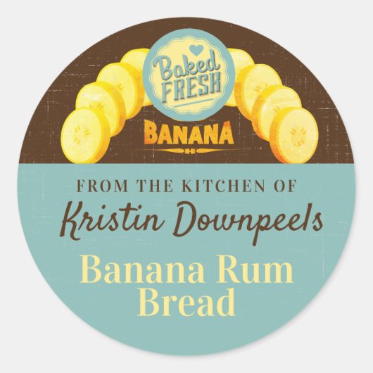Bananenbrood thuis inblikken uit de keuken van ronde sticker (Voorkant)