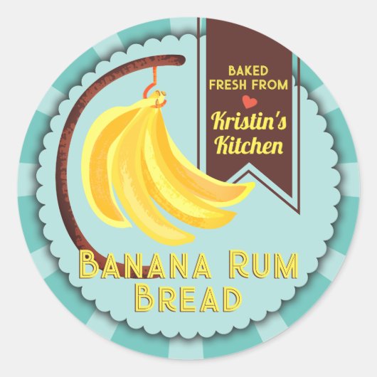 Bananenbrood thuis inmaken vanuit de keuken van ronde sticker (Voorkant)