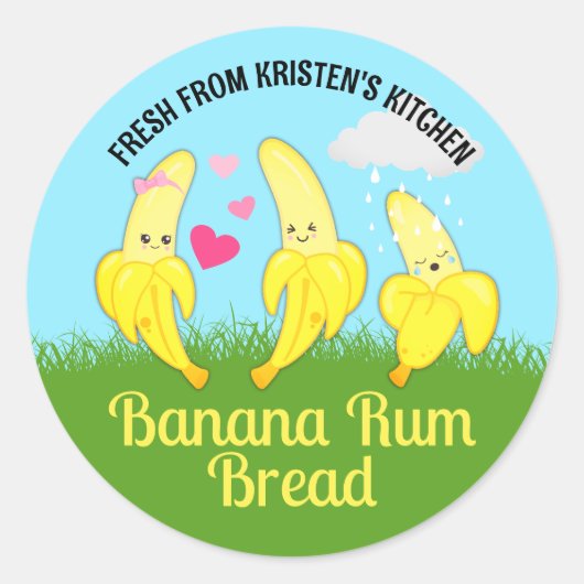 Bananenbrood uit de keuken van gepersonaliseerd ronde sticker (Voorkant)