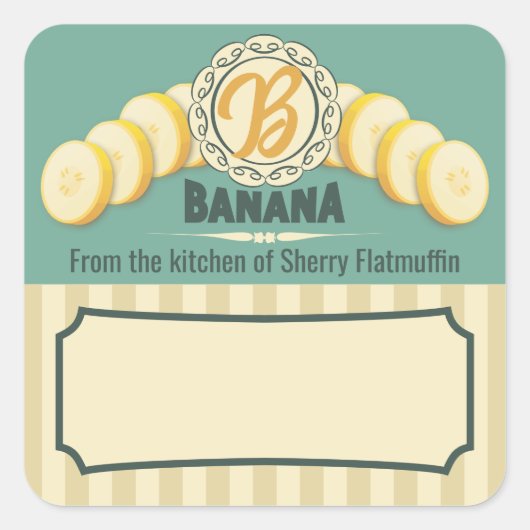 Bananenbroodjam uit de keuken van inblikken vierkante sticker (Voorkant)