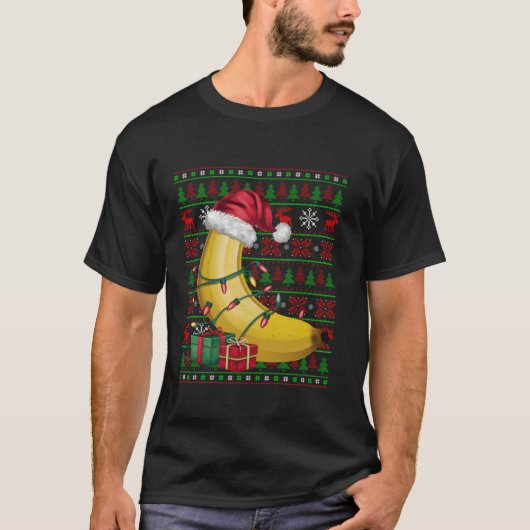 Bananenfruit Xmas Lights Ugly Santa Hat Banaan Chr T-shirt (Voorkant)