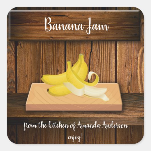 Bananenjam vierkant productlabel vierkante sticker (Voorkant)