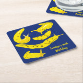 Bananenkokers Geel en Blauw Douanepartij Kartonnen Onderzetters (Schuin)