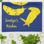 Bananenkokers Geel en Koninklijk Blauw Personalise Theedoek (Gevouwen)