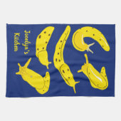 Bananenkokers Geel en Koninklijk Blauw Personalise Theedoek (Horizontaal)