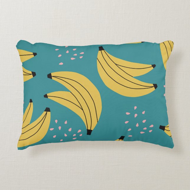  bananenpatroon, blauwe achtergrond. accent kussen (Voorkant)