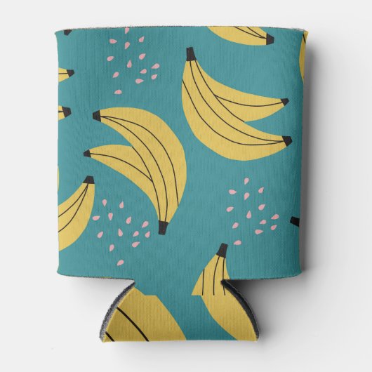  bananenpatroon, blauwe achtergrond. blikjeskoeler (Voorkant)