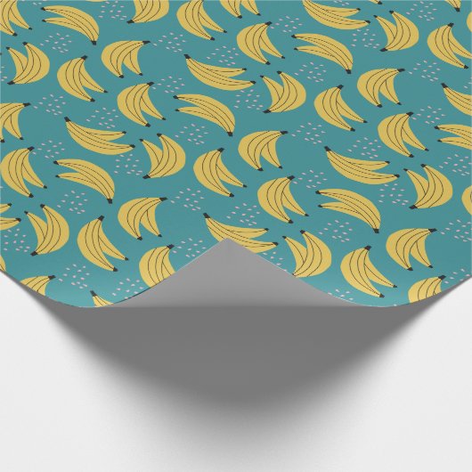  bananenpatroon, blauwe achtergrond. cadeaupapier (Hoek)
