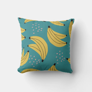 bananenpatroon, blauwe achtergrond. kussen