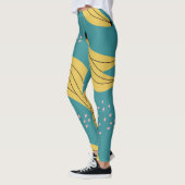  bananenpatroon, blauwe achtergrond. leggings (Links)