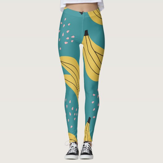  bananenpatroon, blauwe achtergrond. leggings (Voorkant)
