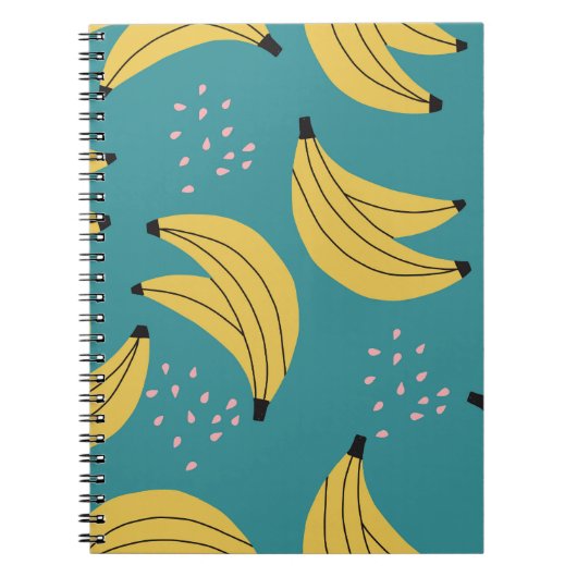  bananenpatroon, blauwe achtergrond. notitieboek (Voorkant)